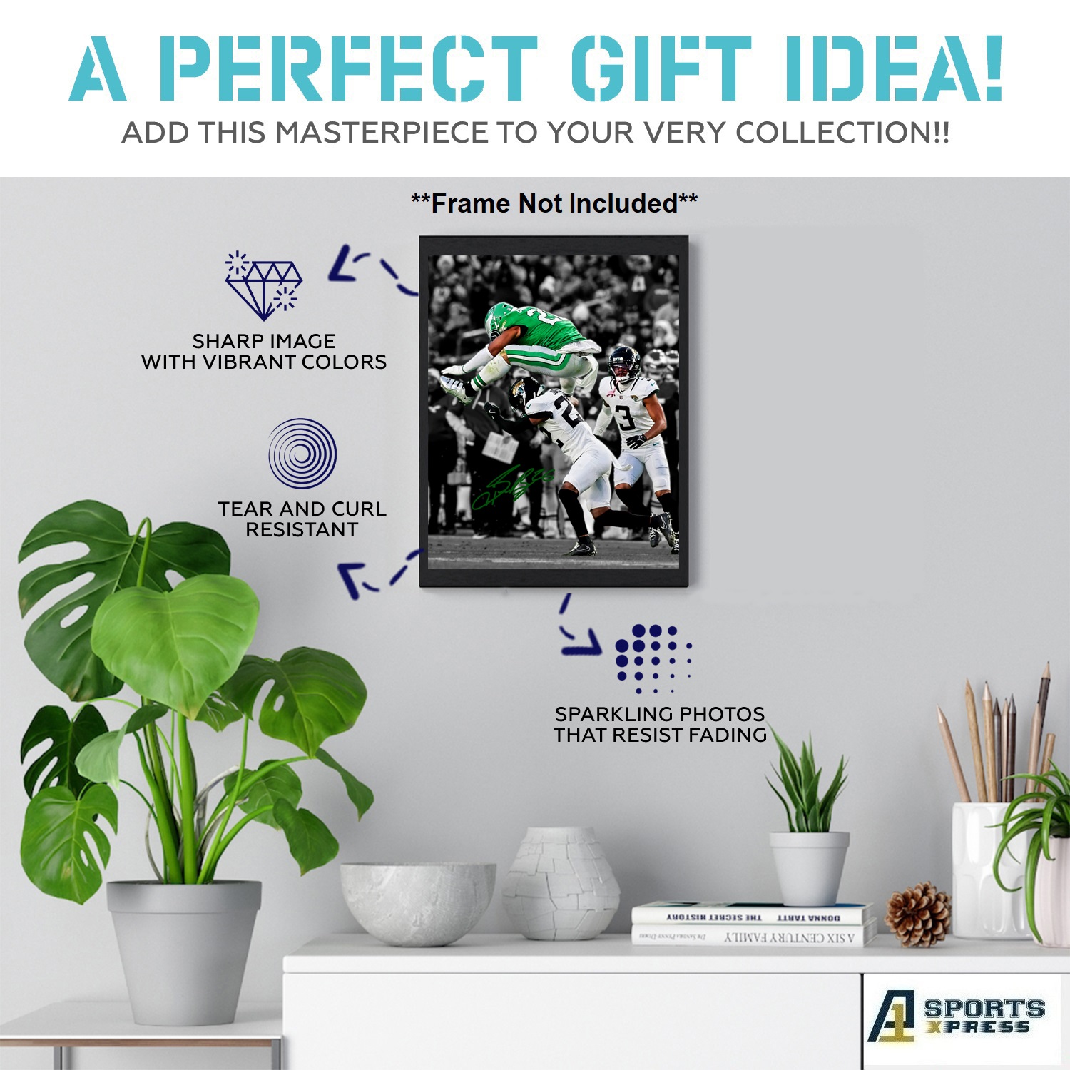 Saquon Barkley Philly Eagles Epic Reverse Hurdle Signed Photo Autograph Print