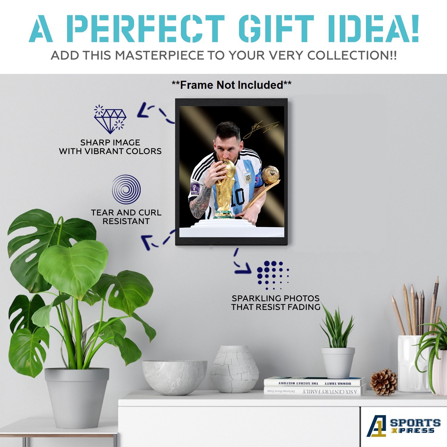 Lionel Messi Argentina Soccer Goat World Cup Winner Signed Photo Autograph Print