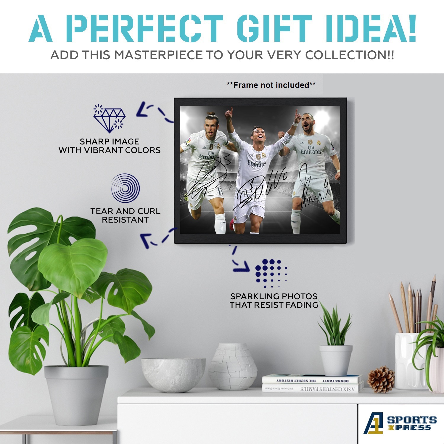 Cristiano Ronaldo Bale Karim Benzema Real Madrid Signed Photo Autograph Print