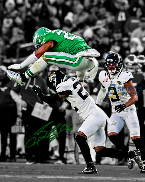 Saquon Barkley Philly Eagles Epic Reverse Hurdle Signed Photo Autograph Print