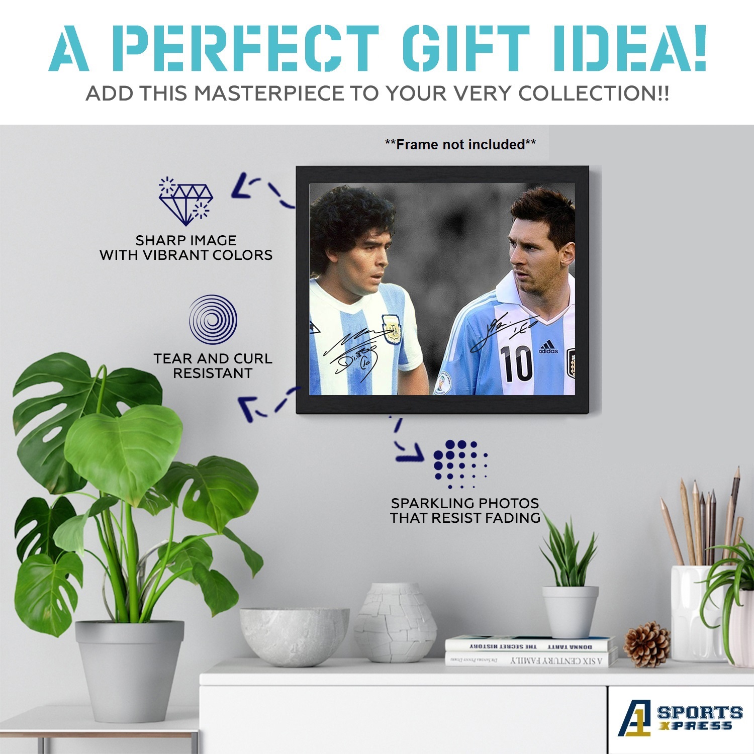 Lionel Messi Diego Maradona Argentina Soccer Goats Signed Photo Autograph Print